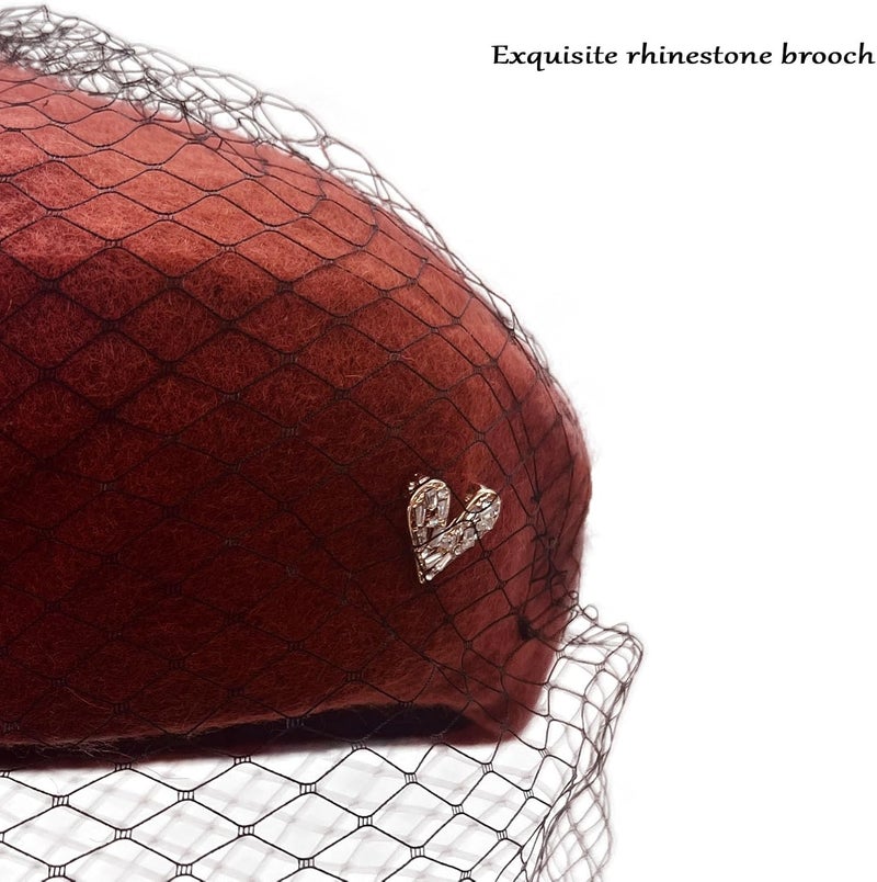 huablo French Berets Hat with Veil Premium Cashmere Beret Elegant Church Wool Hat for Women Solid Artist Hat - Image 3